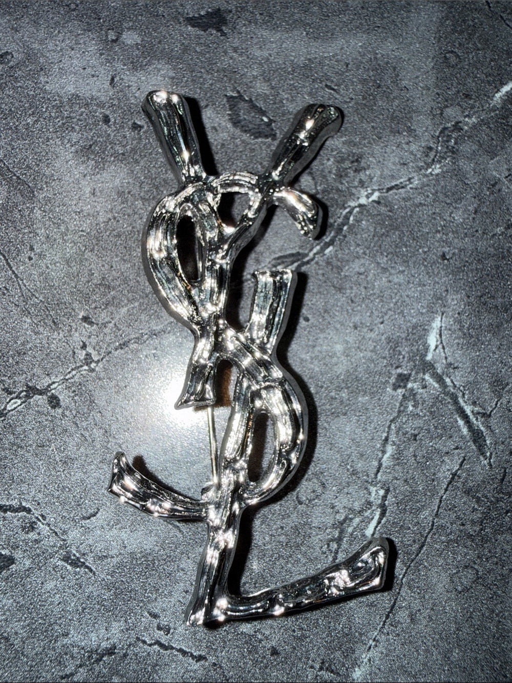 Yves Saint Laurent Silver-Tone Interlocking YSL Logo Pin